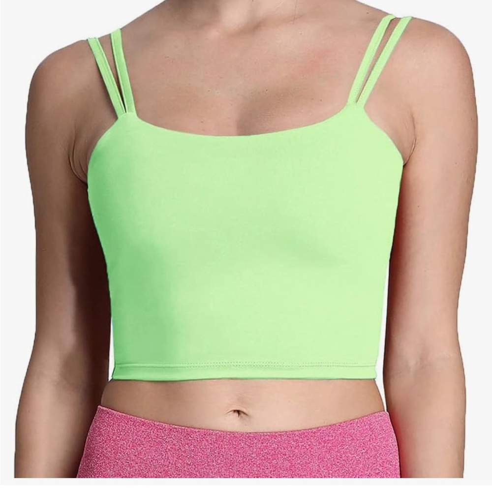 Green open back sports bra